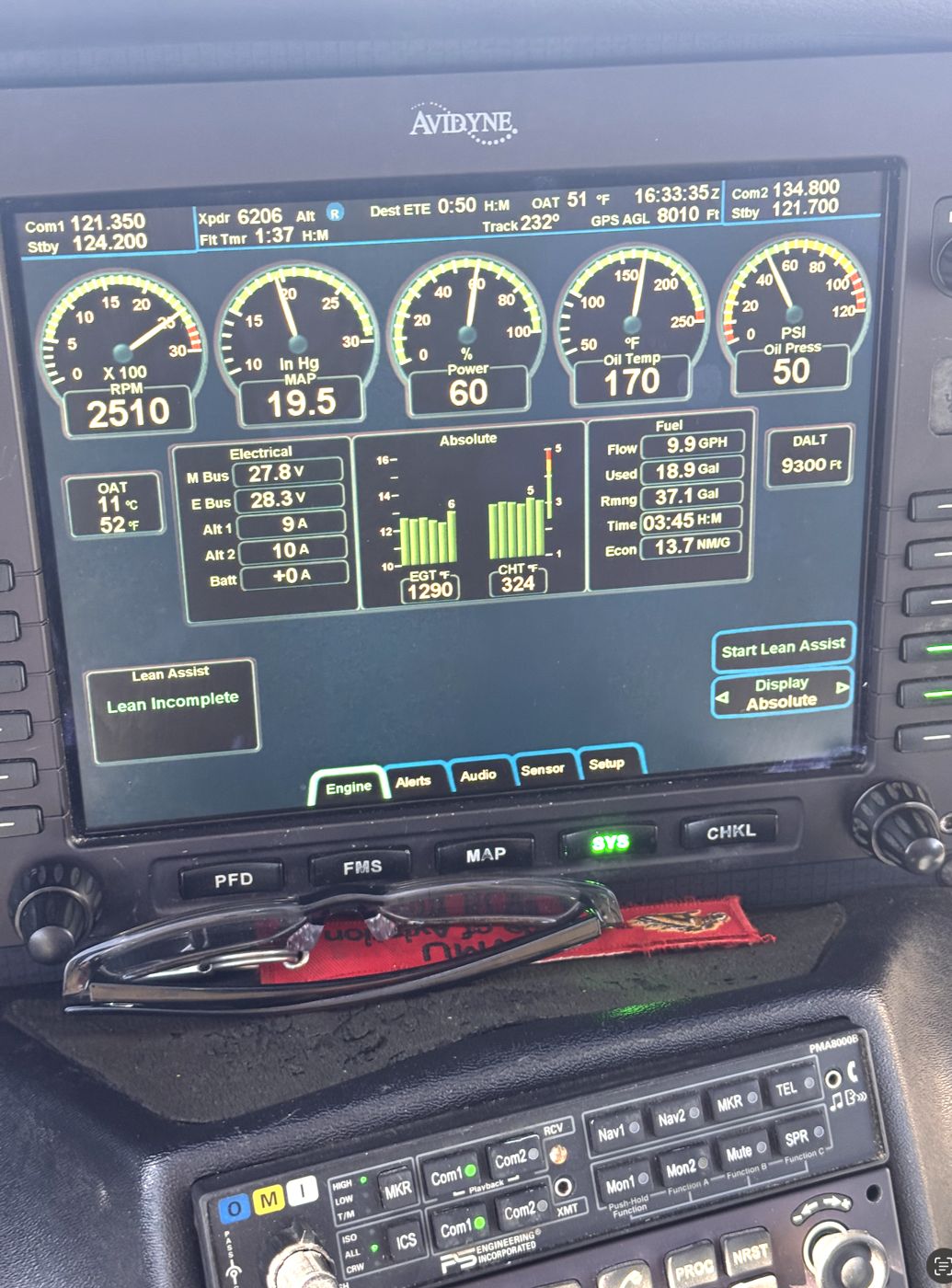 Avidyne engine monitor page showing cylinder temperatures